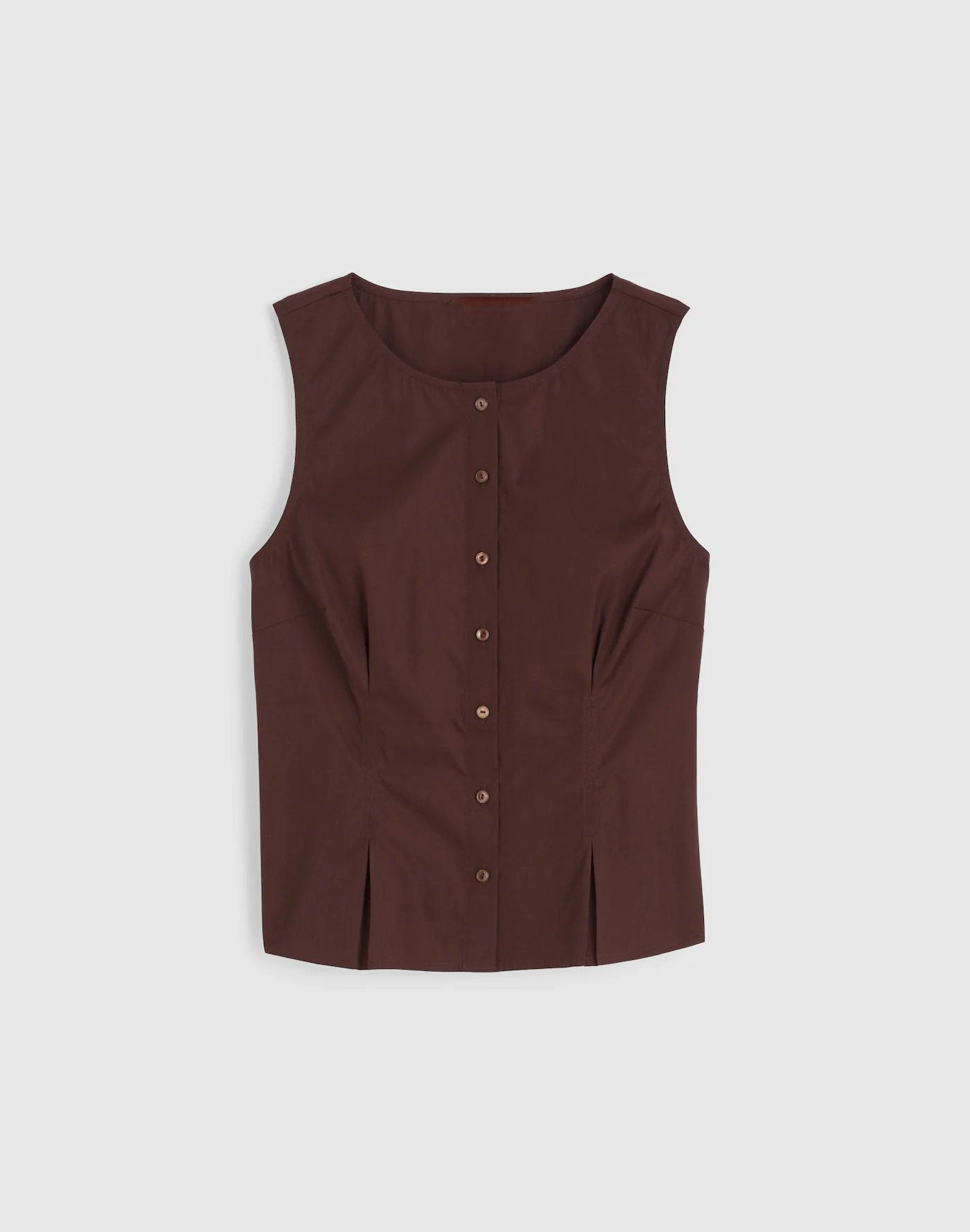 Brown Sleeveless Button Front Peplum Top Thewoofox Calviera Norelle - Image 2