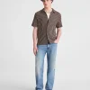 Brown Textured Stripe Short Sleeve Shirt Thewoofox Caldrin Vessaro
