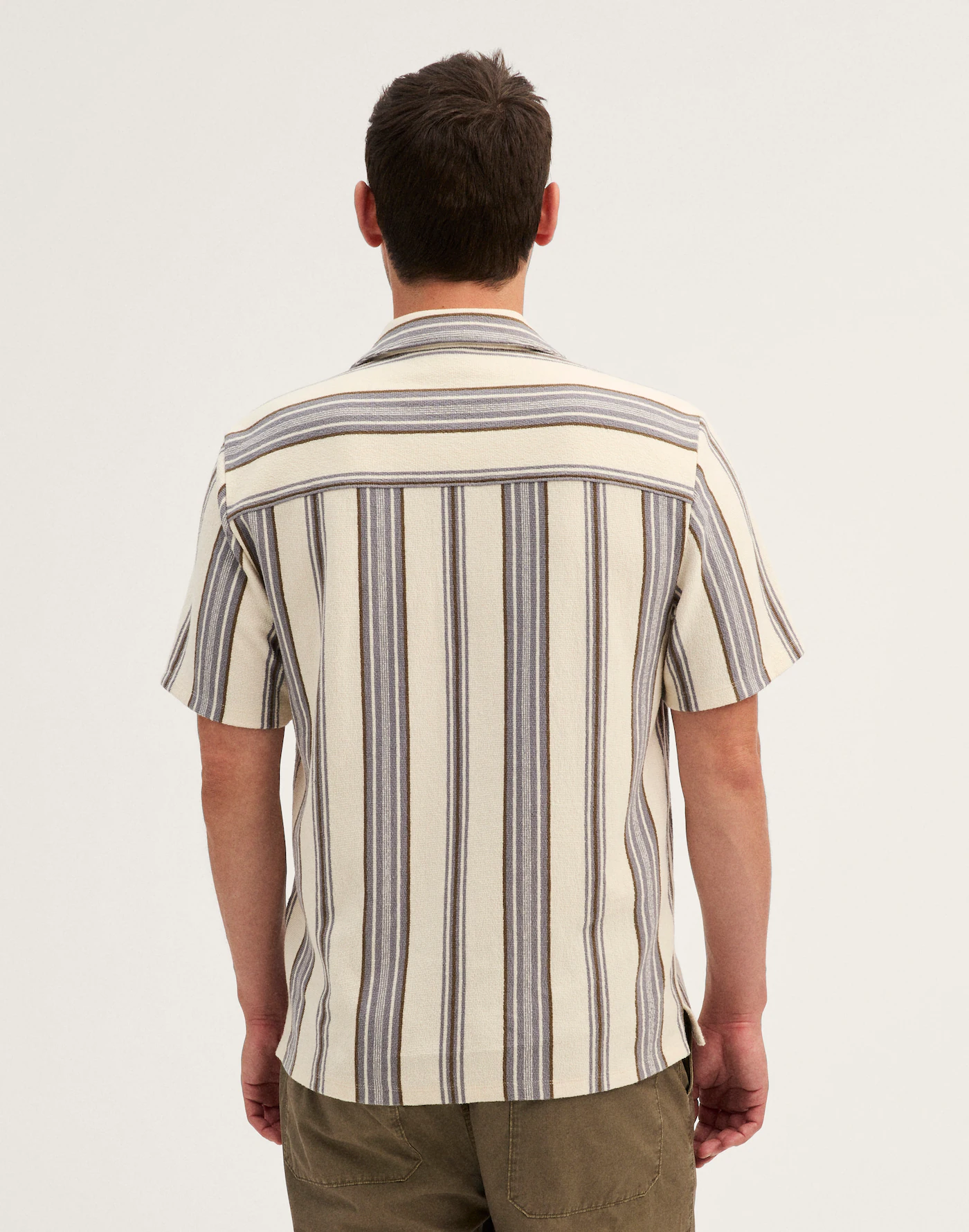 Cream Stripe Camp Collar Short Sleeve Shirt Thewoofox Bravelle Orsino - Image 3
