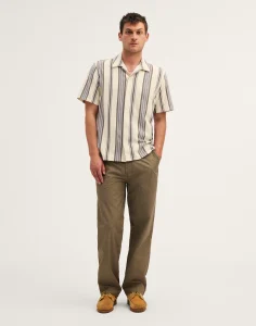 Cream Stripe Camp Collar Short Sleeve Shirt Thewoofox Bravelle Orsino