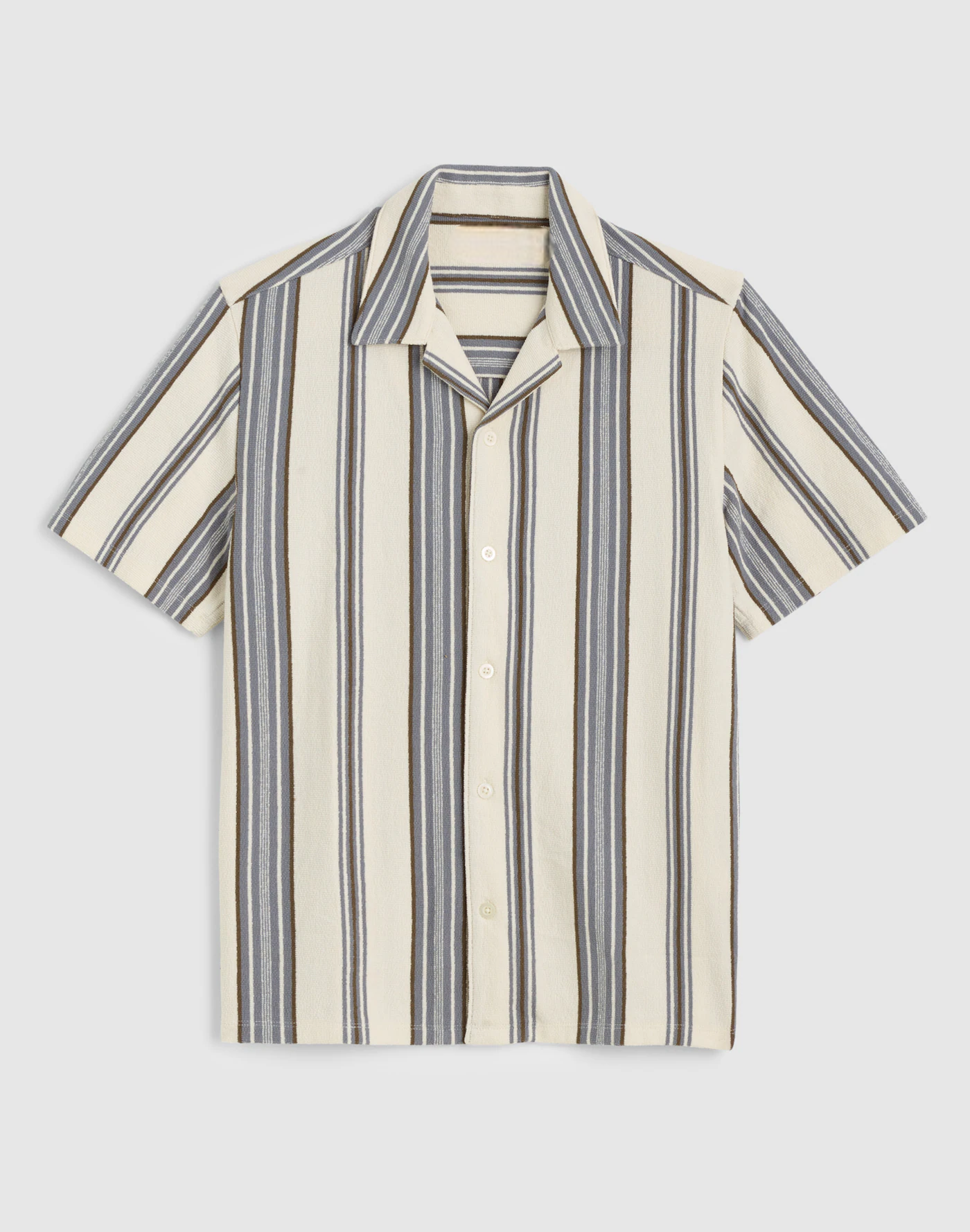 Cream Stripe Camp Collar Short Sleeve Shirt Thewoofox Bravelle Orsino - Image 2