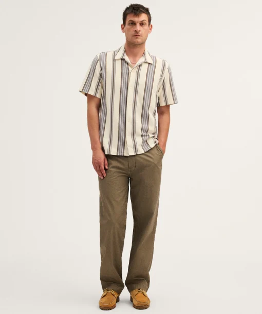 Cream Stripe Camp Collar Short Sleeve Shirt Thewoofox Bravelle Orsino