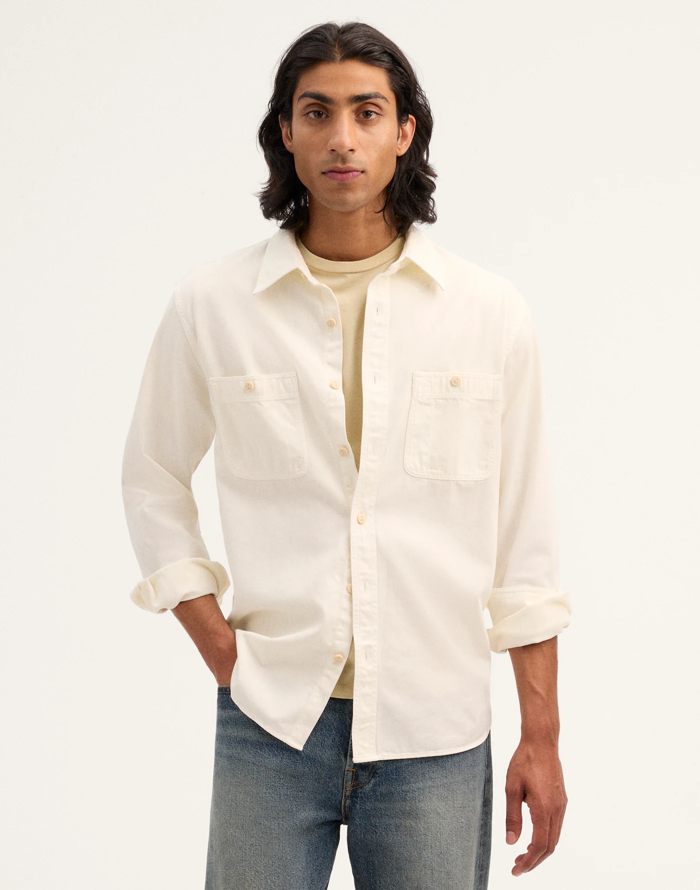 Ivory Dual Pocket Long Sleeve Shirt Thewoofox Carvello Mireune - Image 3