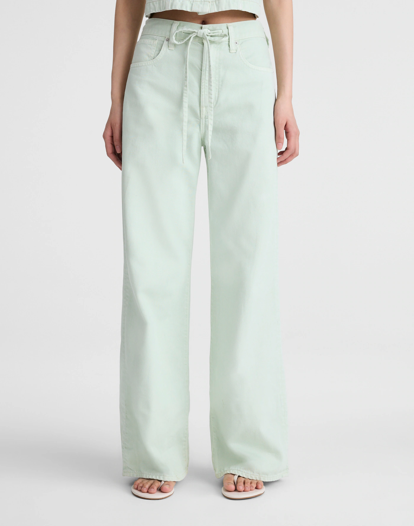 Mint Drawstring High Rise Wide Leg Jeans Thewoofox Alveris Sorelle - Image 3