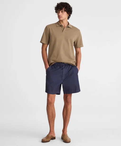 Navy Elastic Waist Casual Shorts Thewoofox Orvellan Cirestane