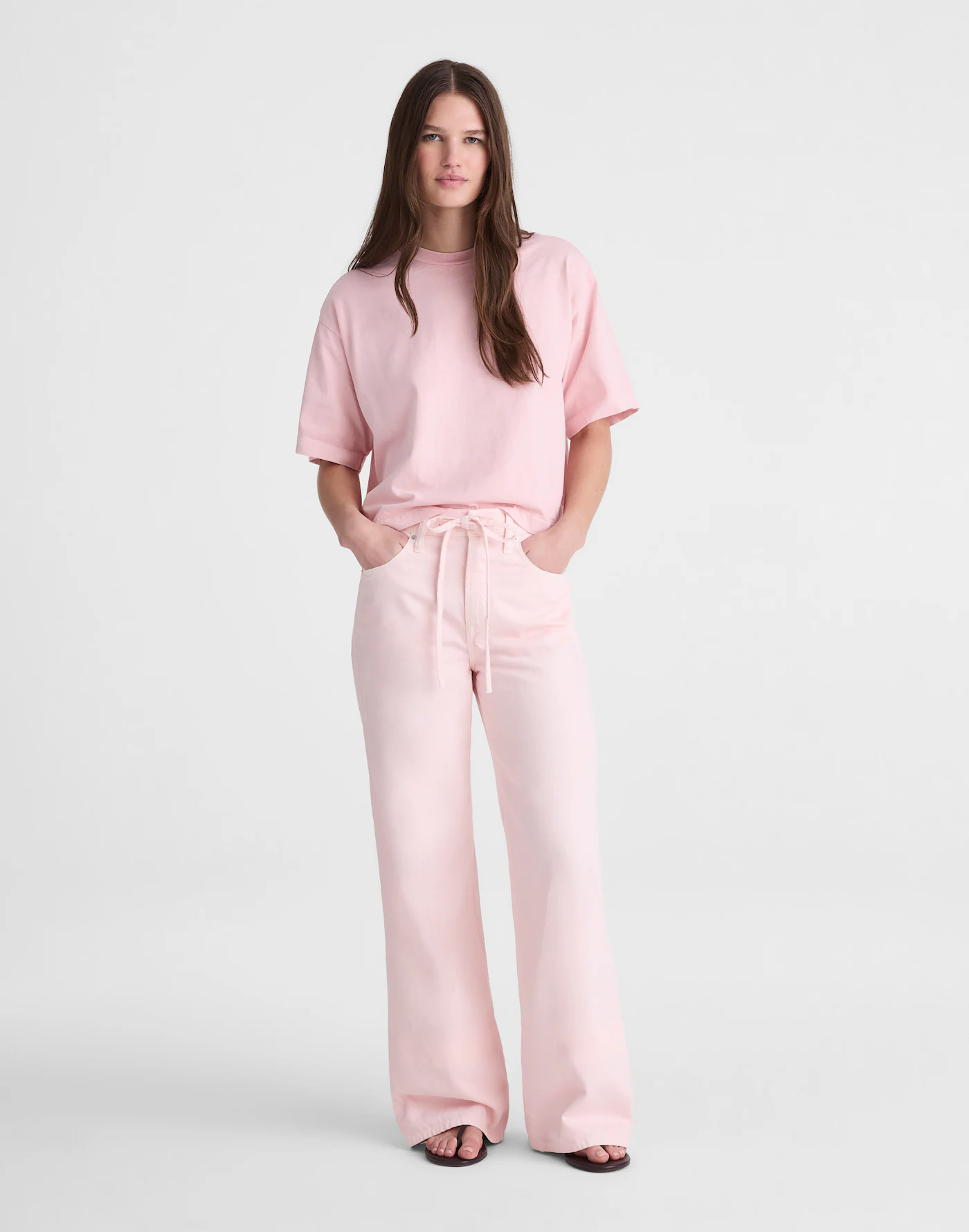 Pink High Rise Wide Leg Jeans Thewoofox Drawstring Veloria Cendris