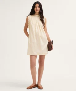 Thewoofox Ivory Lace Trim Shift Mini Dress Sleeveless Aveline Corvessa