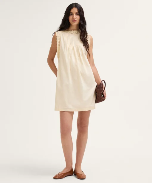 Thewoofox Ivory Lace Trim Shift Mini Dress Sleeveless Aveline Corvessa