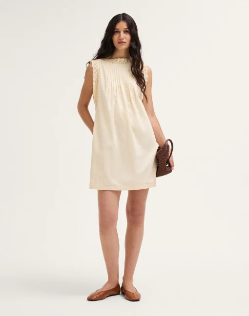 Midi and Mini Dresses Thewoofox Ivory Lace Trim Shift Mini Dress Aveline Corvessa