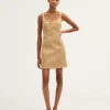 Thewoofox Tan Square Neck Mini Dress Sleeveless Marvella Solenne