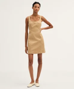 Thewoofox Tan Square Neck Mini Dress Sleeveless Marvella Solenne