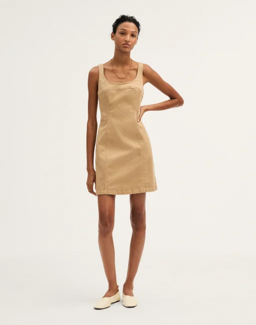 Midi and Mini Dresses Thewoofox Tan Square Neck Mini Dress Marvella Solenne