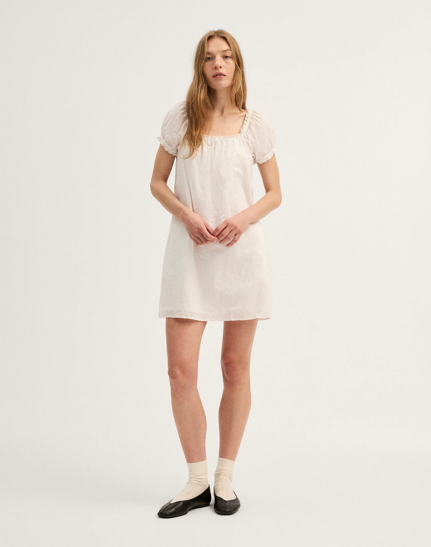 Thewoofox White Eyelet Mini Dress Puff Sleeve Calistra Veyonne